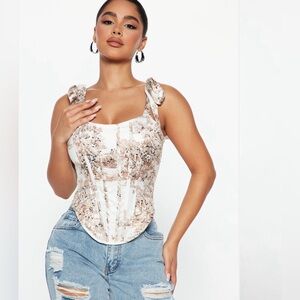 Fashion Nova Cream and Brown Floral Blouse